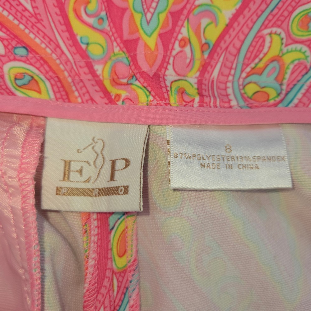 EP Pro Paisley Golf Pants Women 8 Pink Polyester Spandex Athleisure Preppy